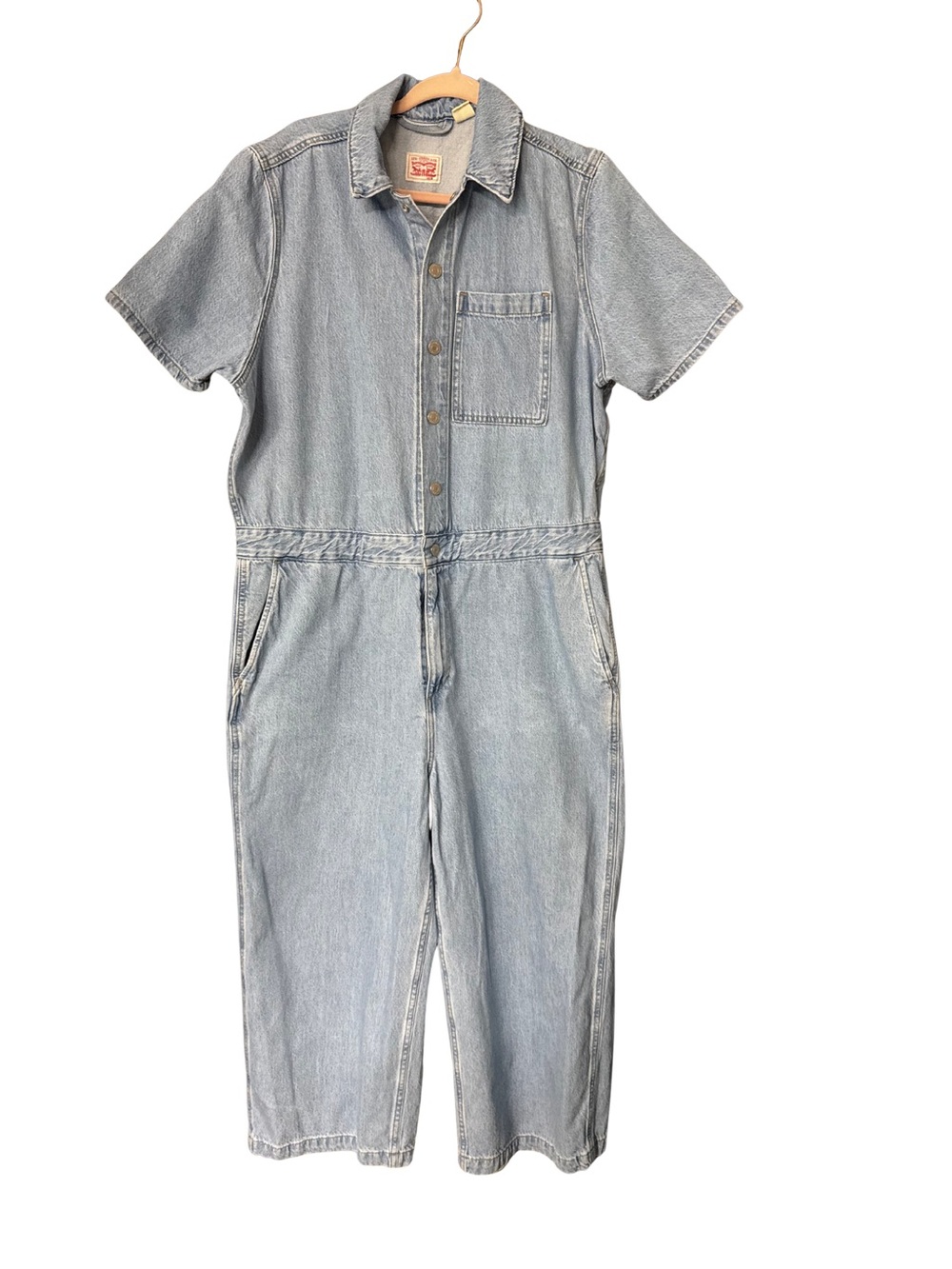 Women’s Light Blue Denim Short-Sleeve Jumpsuit